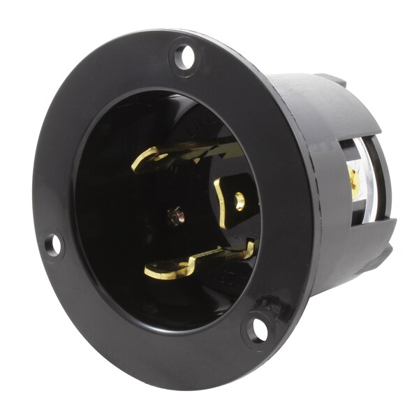 Flanged Locking Inlet, 30 A, 250V AC, Screw Terminals, Black